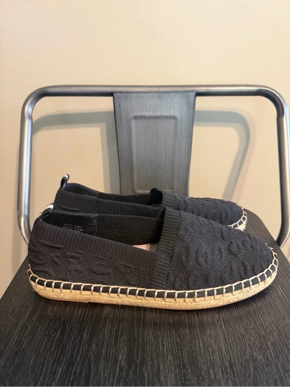 Deltan Black Knit Espadrille Flats Size 6.5